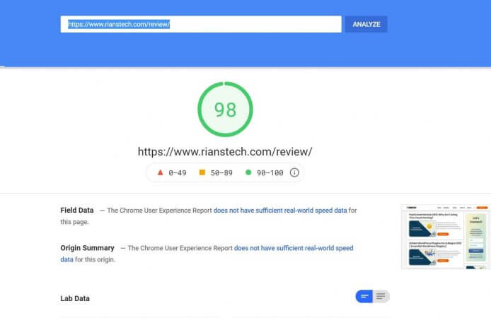 GreenGeeks Google Page Insights Speed Test