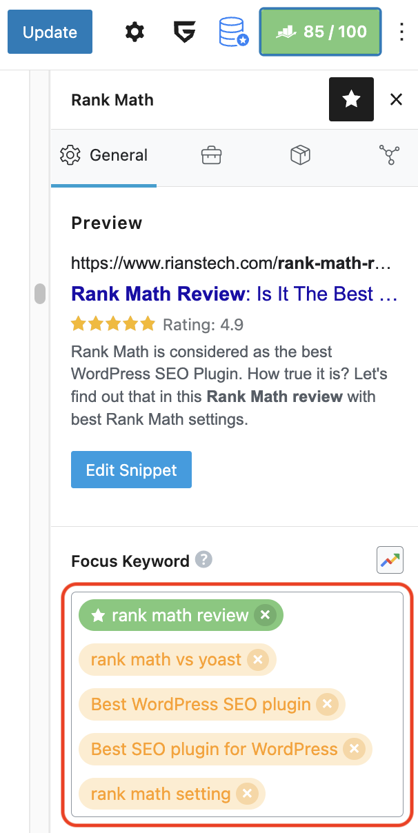 Focus Keyword in rank math