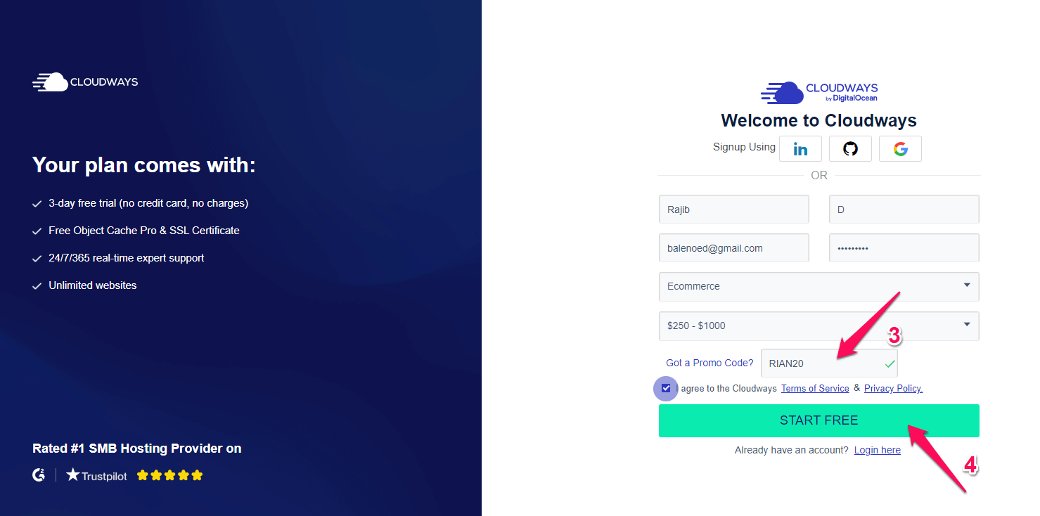 How To Install WordPress- The Beginner Guide 18 Cloudways Sign Up Page