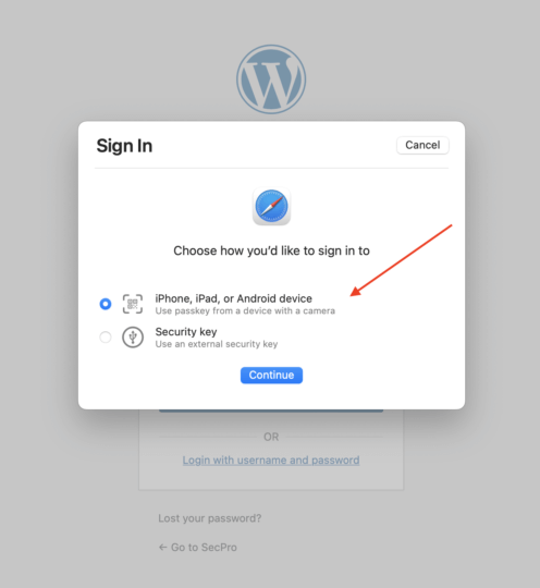 WordPress biometric login