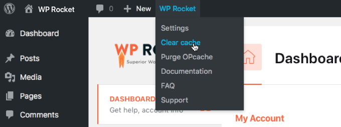 Purge cache in WP Rocket
