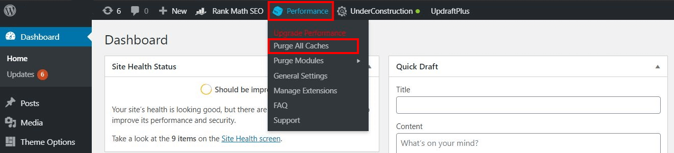 Purge Cache in WP Total Cache