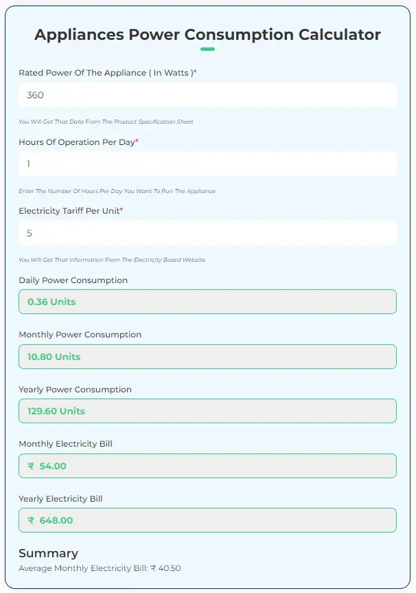Power consumption data non inverter