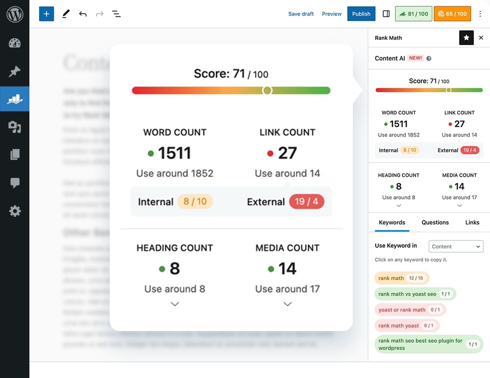 Rank Math Content AI review_User Interface