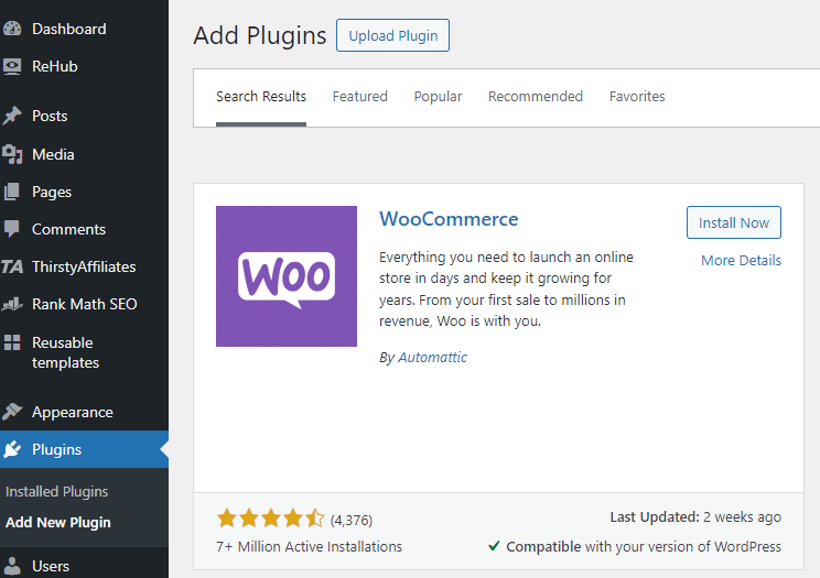 How To Build An Ecommerce Store With WordPress And CloudWays Using AI 11 install woocommerce